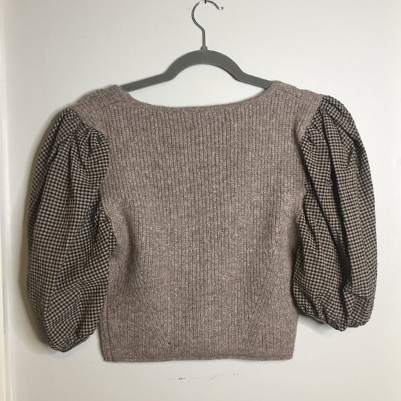NWT! Self Contrast Sweater with Puff Sleeves | Brown | Large - Picture 7 of 11
